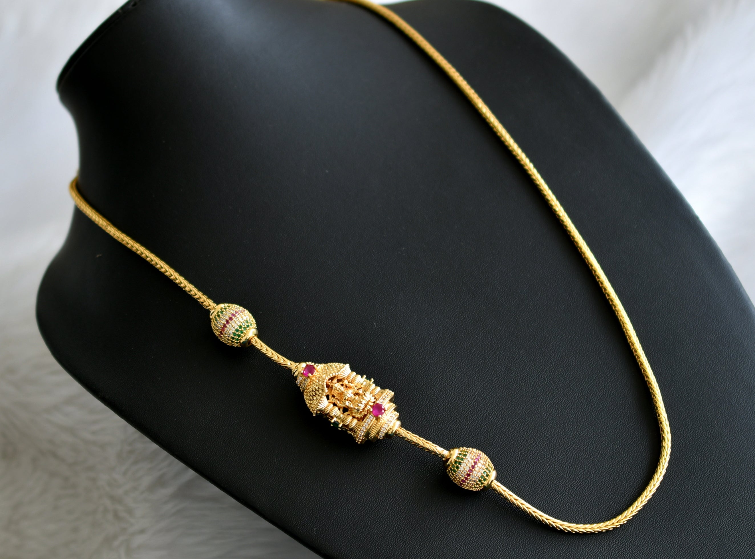 Gold tone cz ruby-green-white stone 24 inches lakshmi muggapu chain dj ...