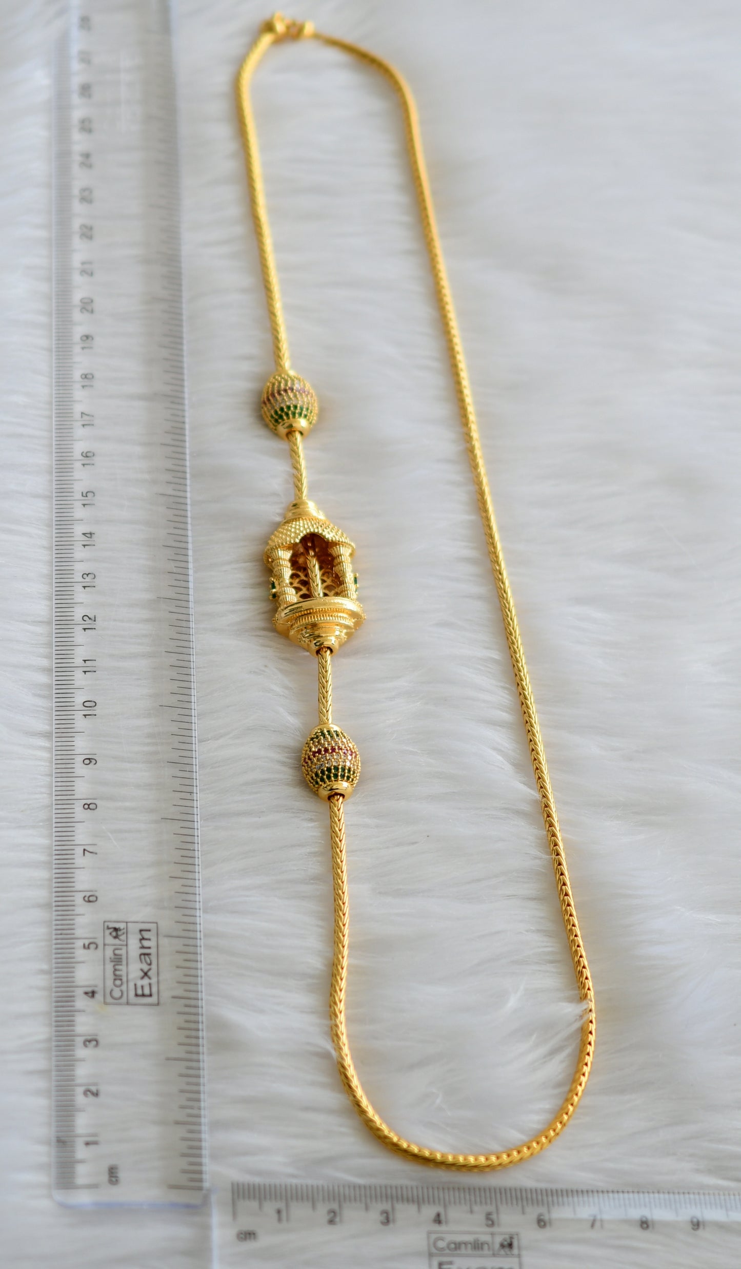 Gold tone cz ruby-green-white stone 24 inches lakshmi muggapu chain dj-43828