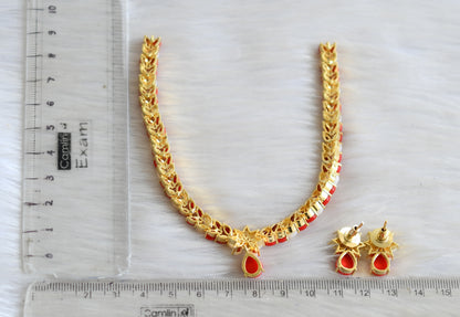 Gold tone pearl-coral flower necklace set dj-16929