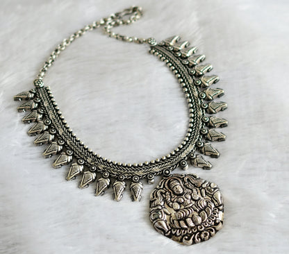 Oxidized Silver tone Lakshmi Necklace -dj09069