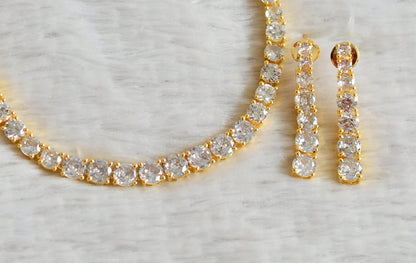 Gold tone cz white round stone necklace set dj-49043