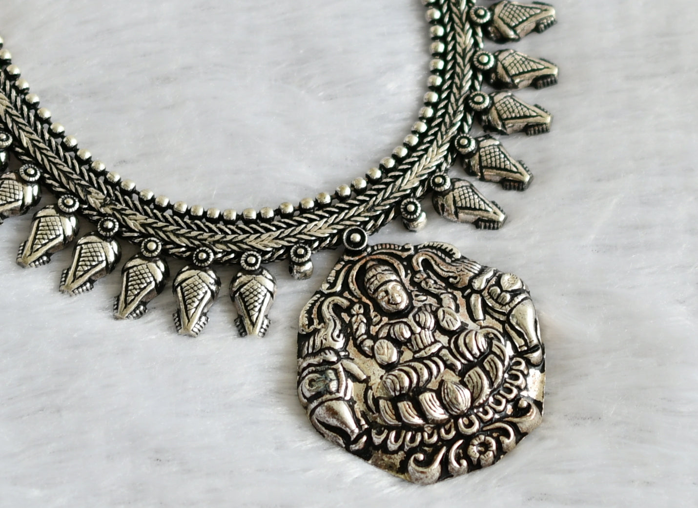 Oxidized Silver tone Lakshmi Necklace -dj09069