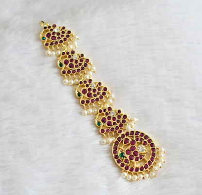 Gold tone precious kemp-green-white pearl peacock tikka dj-51002