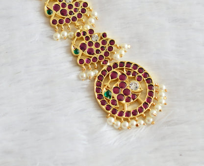 Gold tone precious kemp-green-white pearl peacock tikka dj-51002