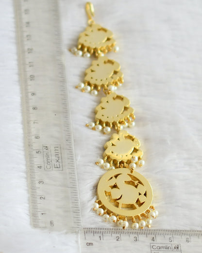Gold tone precious kemp-green-white pearl peacock tikka dj-51002