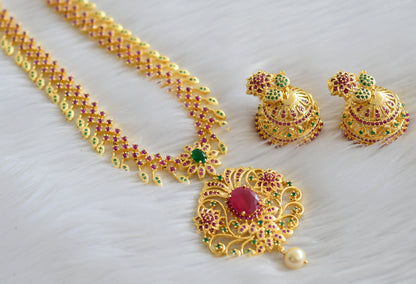 Gold tone ruby-emerald mango necklace set dj-03763