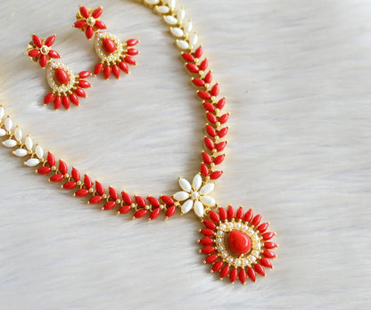 Gold tone pearl-coral flower necklace set dj-15015