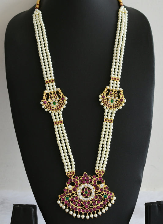Gold tone precious kemp-green-white peacock flower moon pearl haar dj-51007