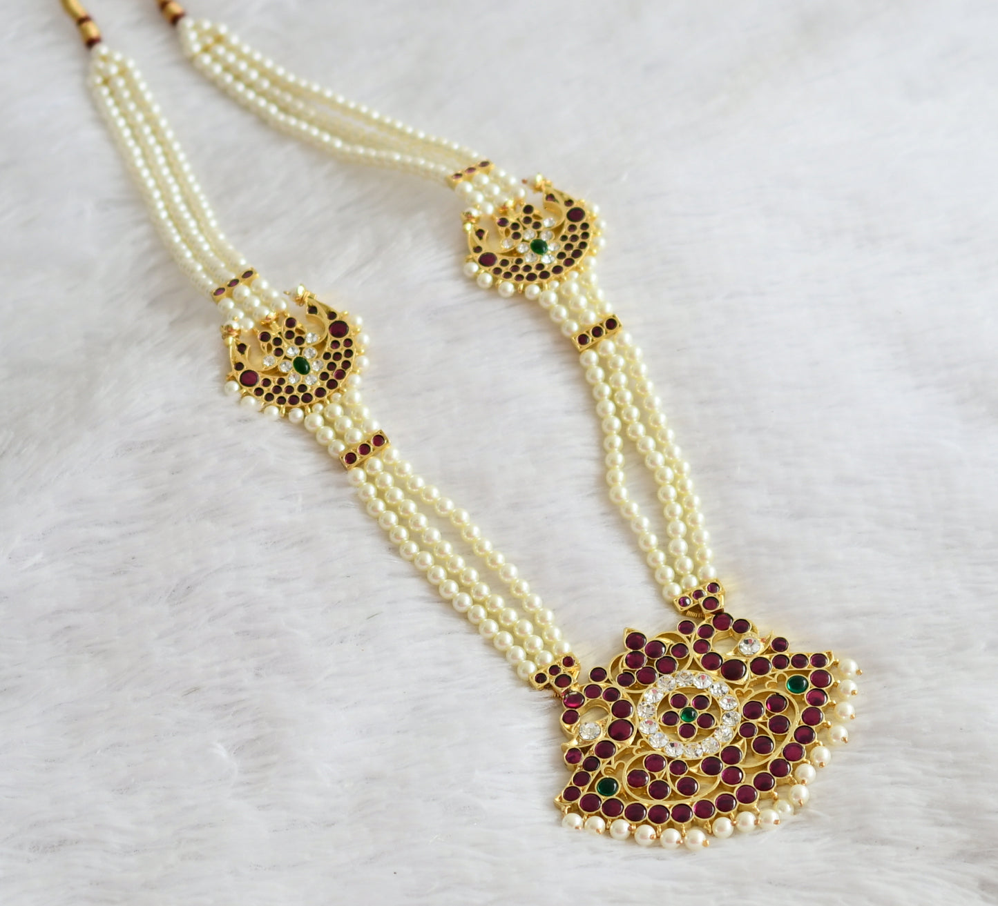 Gold tone precious kemp-green-white peacock flower moon pearl haar dj-51007