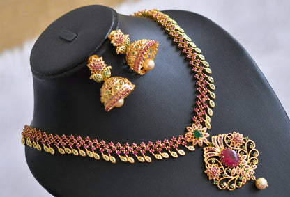 Gold tone ruby-emerald mango necklace set dj-03763