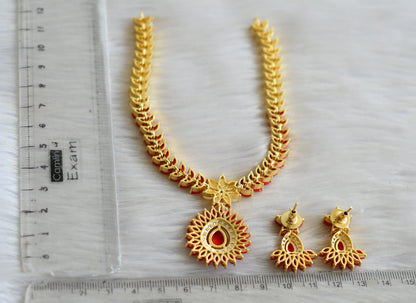 Gold tone pearl-coral flower necklace set dj-15015