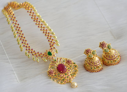 Gold tone ruby-emerald mango necklace set dj-03763