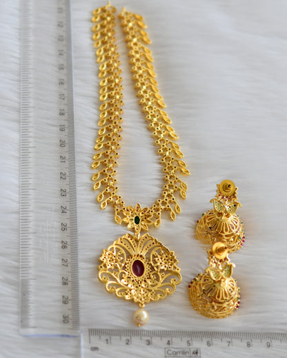 Gold tone ruby-emerald mango necklace set dj-03763