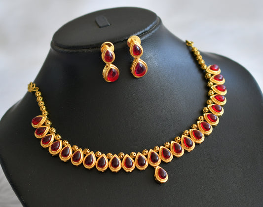 gold tone pink stone necklace set dj-45542