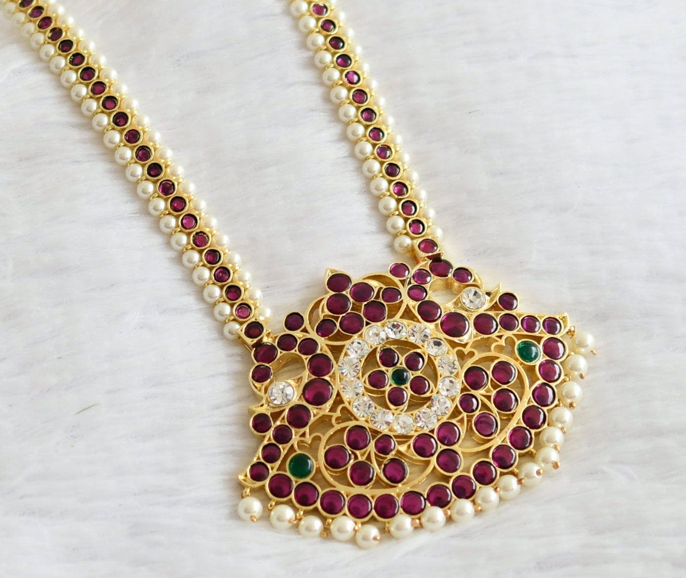 Gold tone precious kemp-green-white pearl peacock flower short  haar dj-51005