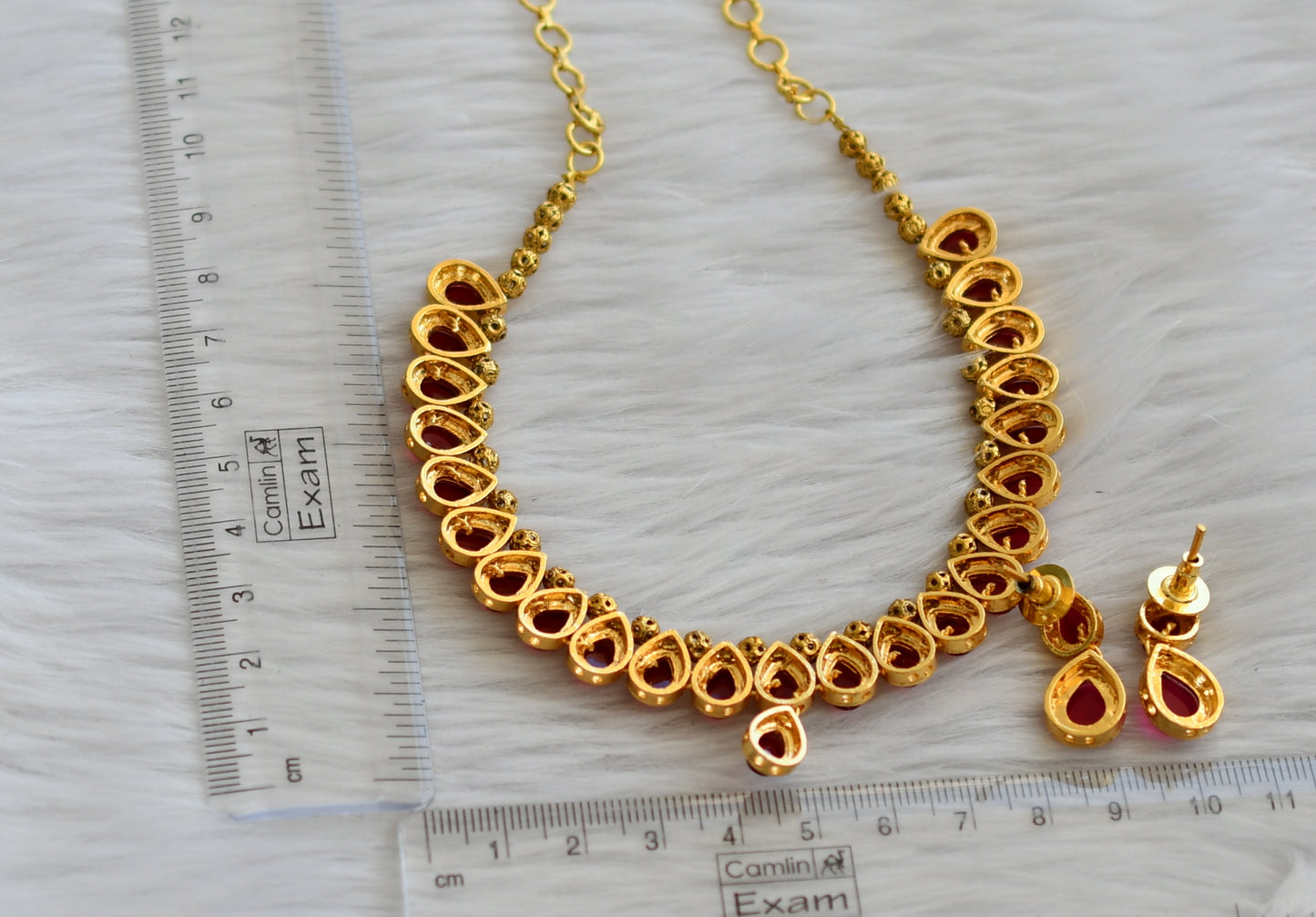 gold tone pink stone necklace set dj-45542