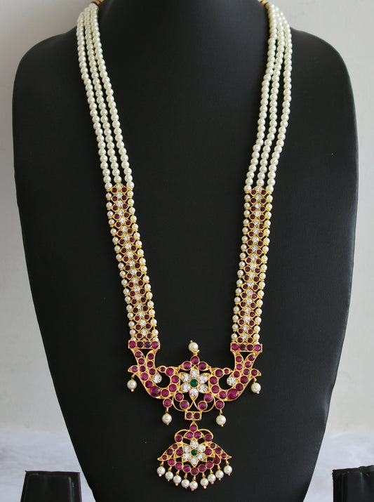Gold tone precious kemp-green-white pearl flower haar dj-51004