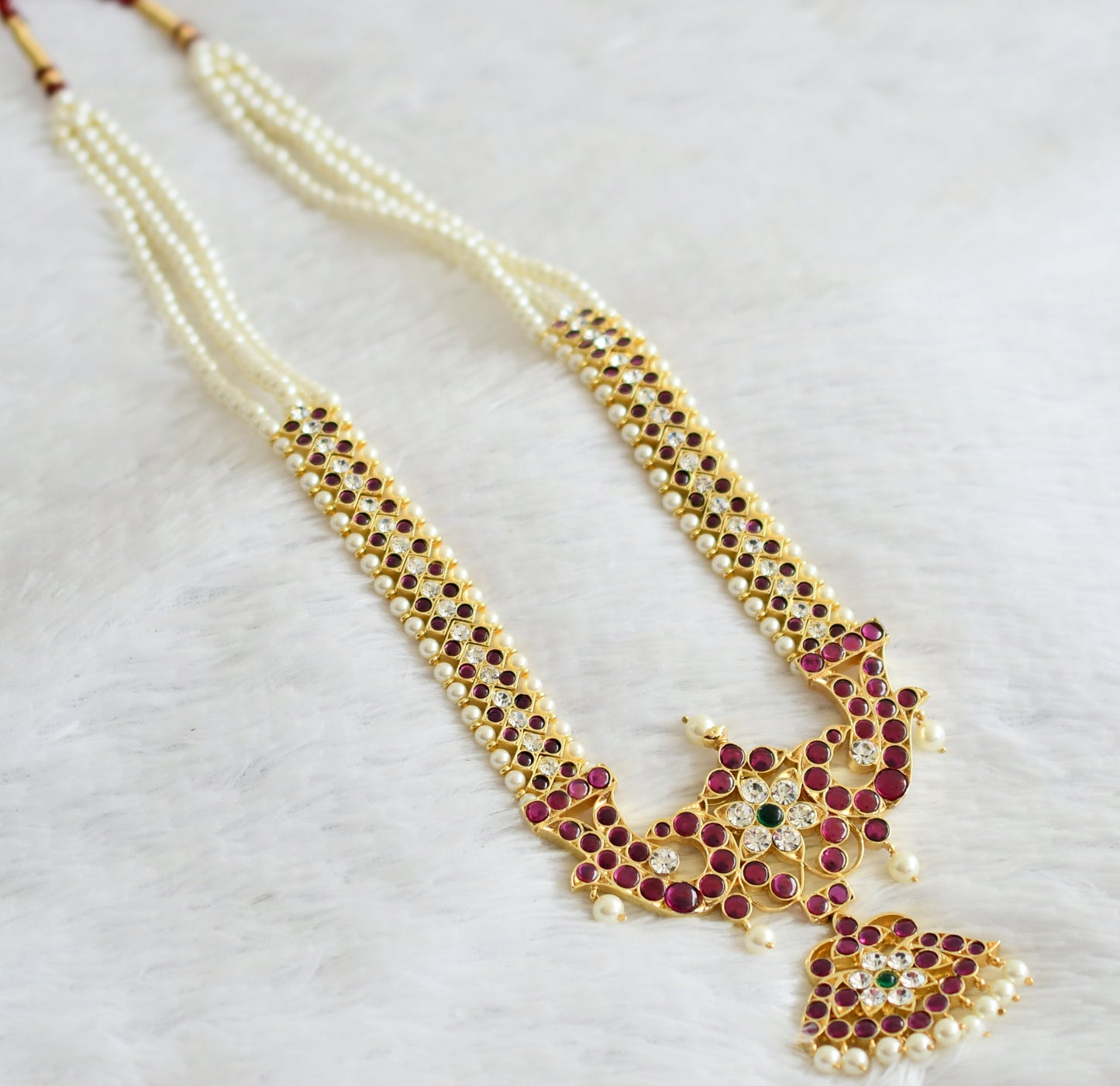 Gold tone precious kemp-green-white pearl flower haar dj-51004