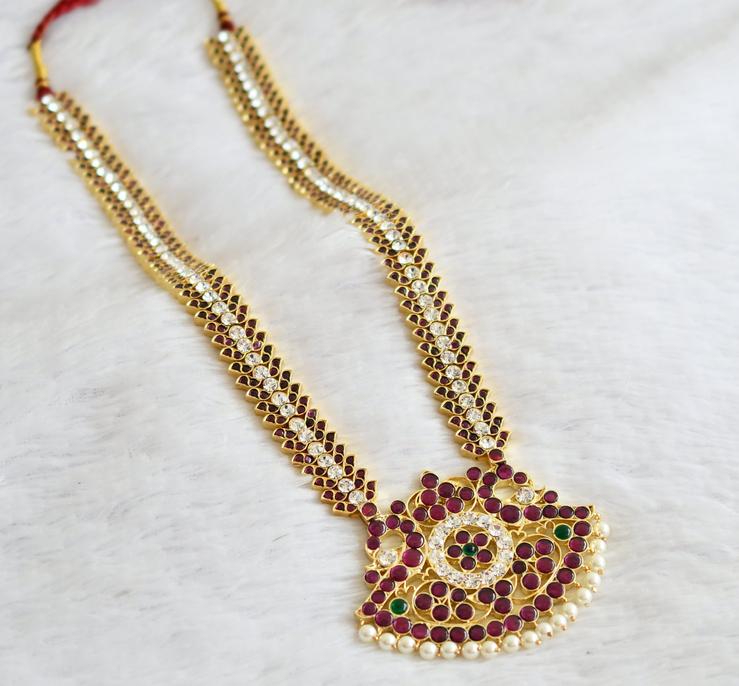 Gold tone precious kemp-green-white peacock pearl haar dj-51009