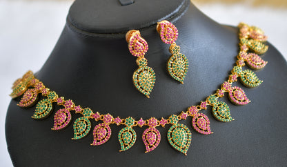 Gold tone ruby-emerald mango necklace set dj-03821