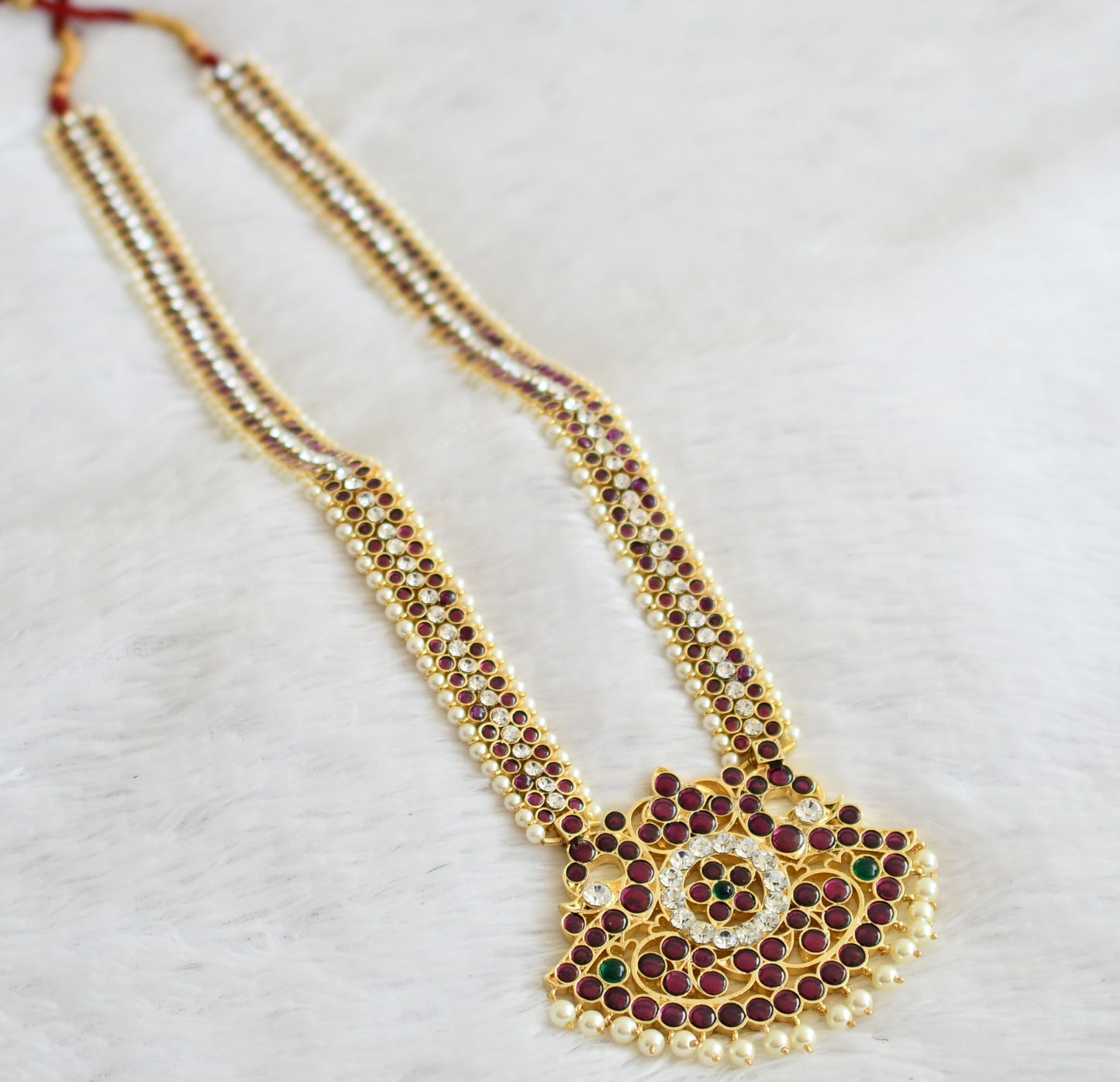 Gold tone precious kemp-green-white peacock pearl haar dj-51008