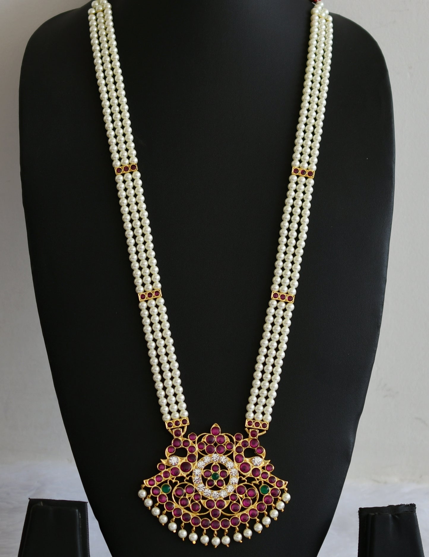 Gold tone precious kemp-green-white peacock flower pearl haar dj-51006