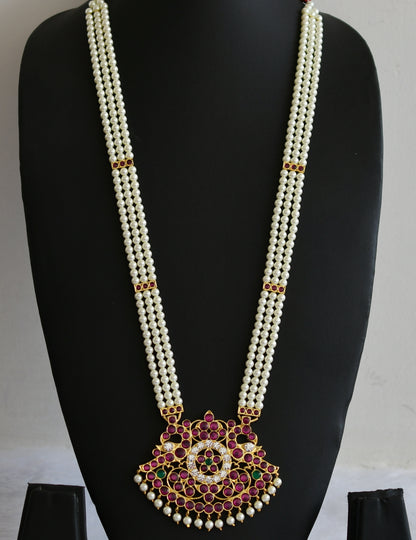 Gold tone precious kemp-green-white peacock flower pearl haar dj-51006