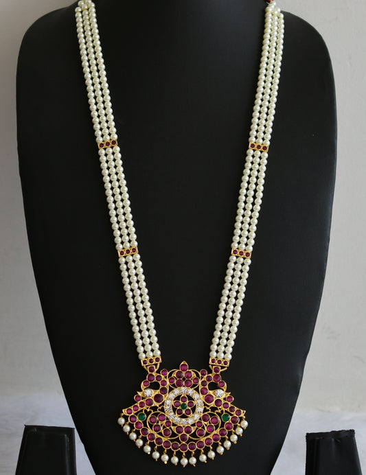 Gold tone precious kemp-green-white peacock flower pearl haar dj-51006