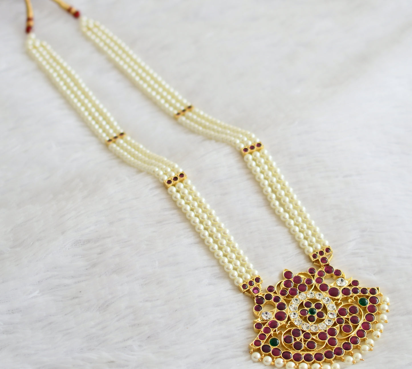 Gold tone precious kemp-green-white peacock flower pearl haar dj-51006