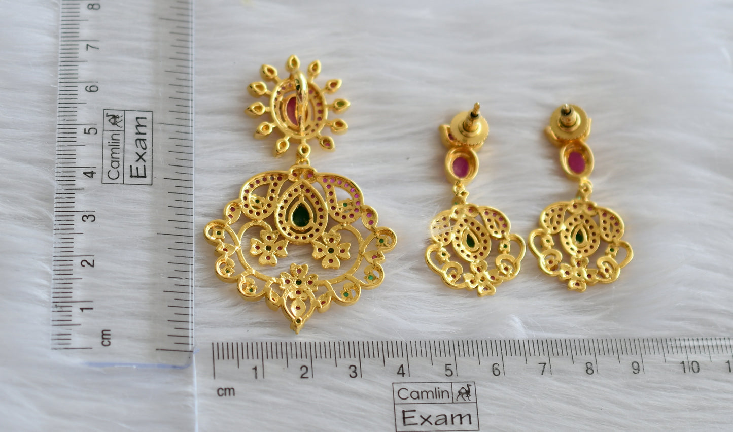 Gold tone ruby emerald pendant set dj-03709