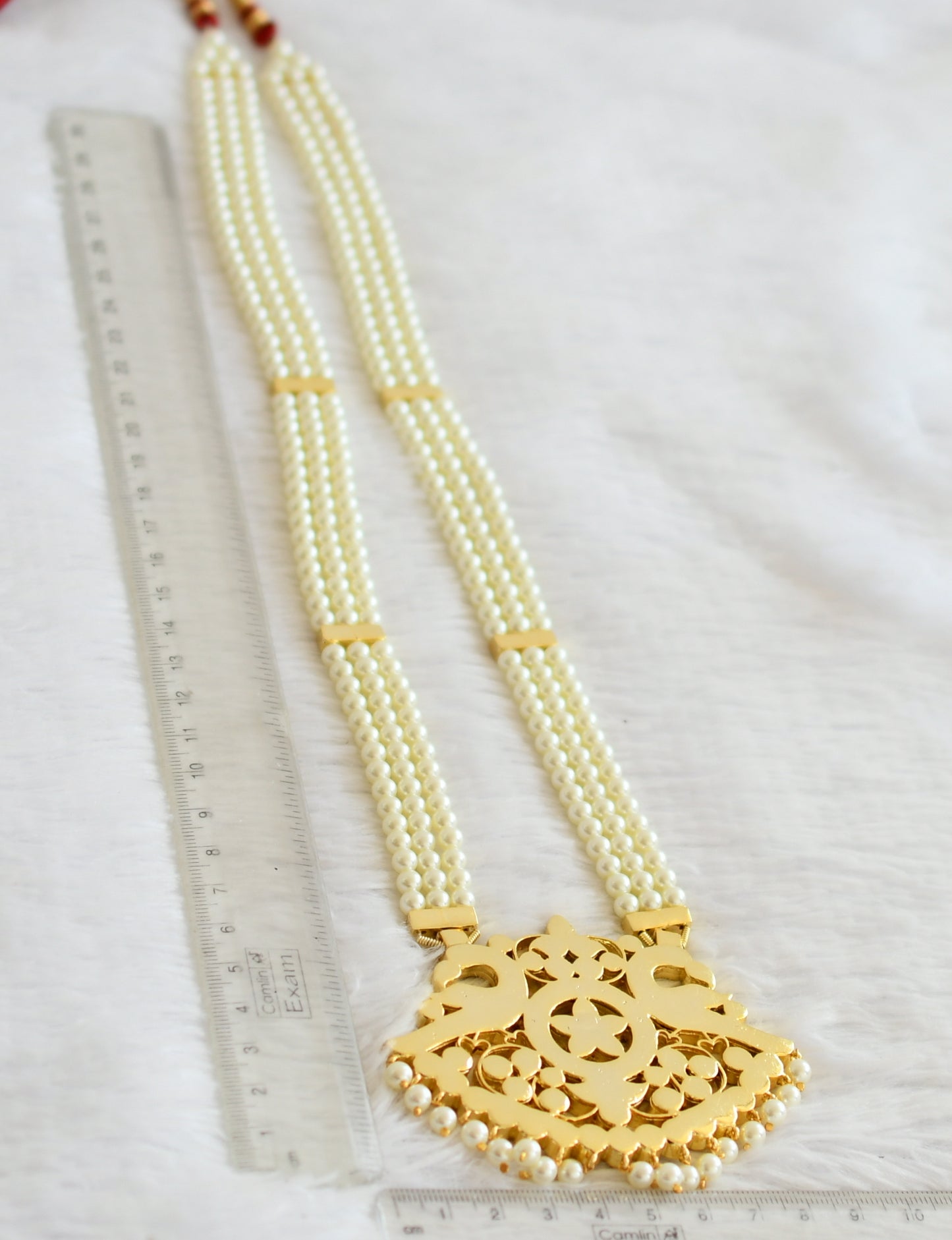 Gold tone precious kemp-green-white peacock flower pearl haar dj-51006