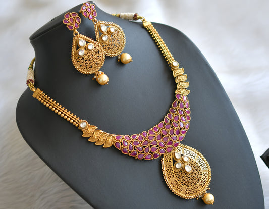 Matte finish ruby uncut kundan necklace set dj-15978