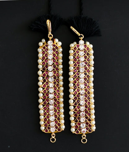 Gold tone precious kemp-white stone pearl ear side chain dj-50996