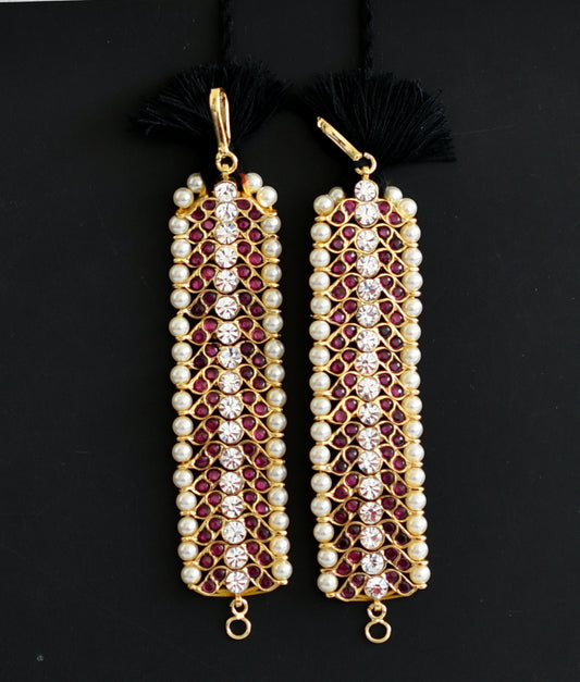 Gold tone precious kemp-white stone pearl ear side chain dj-50996