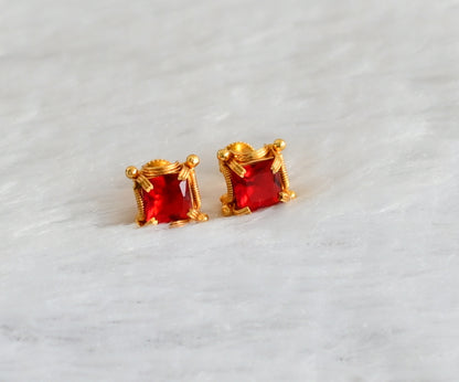 Gold tone red block stone earrings dj-47242