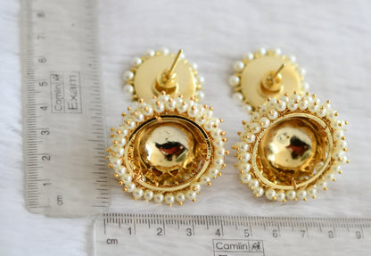 Gold tone precious kemp-green pearl jhumkka dj-50998