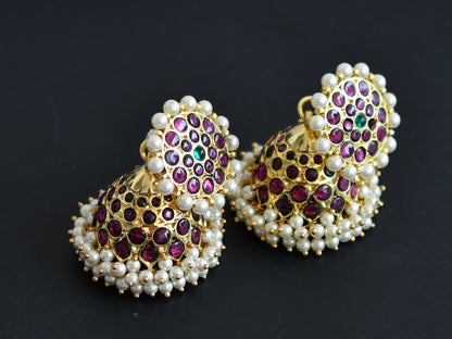 Gold tone precious kemp-green pearl jhumkka dj-50998