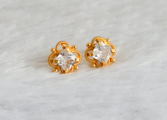 Gold tone white block stone earrings dj-47252