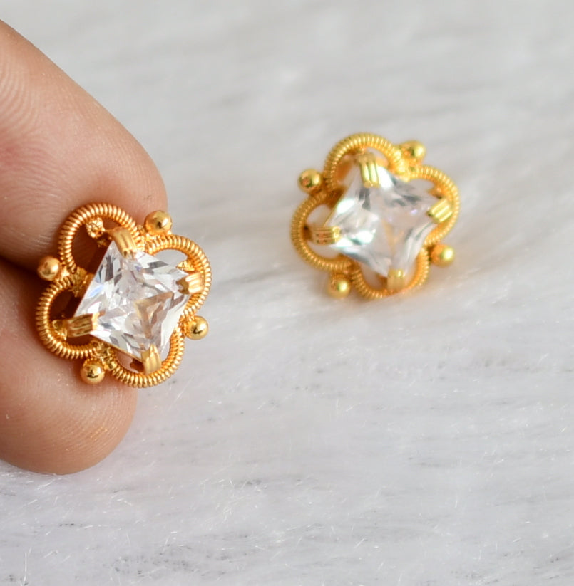 Gold tone white block stone earrings dj-47252