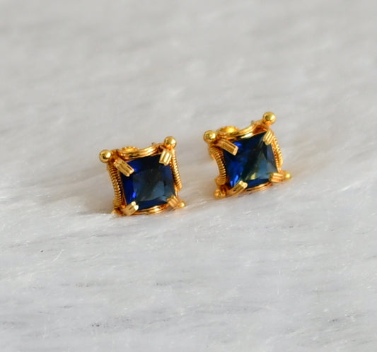 Gold tone blue block stone earrings dj-47249