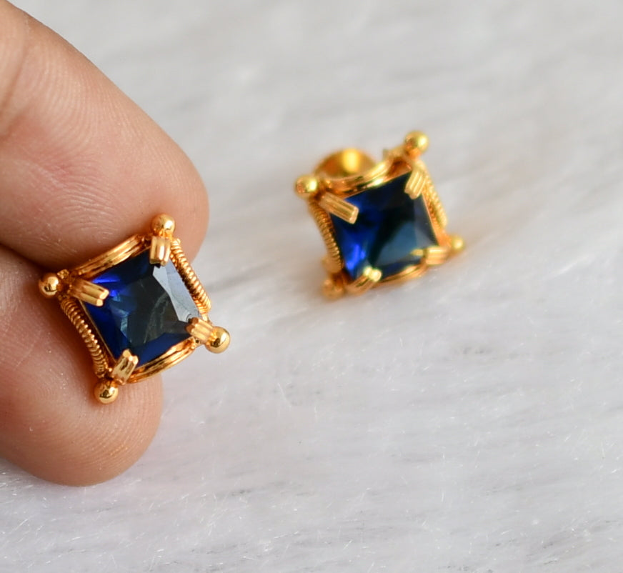 Gold tone blue block stone earrings dj-47249