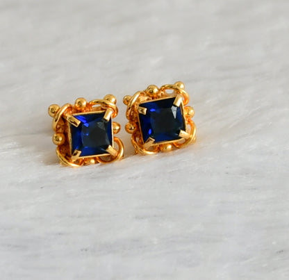 Gold tone blue block stone earrings dj-47251