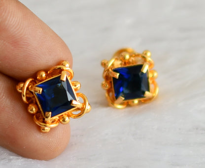 Gold tone blue block stone earrings dj-47251