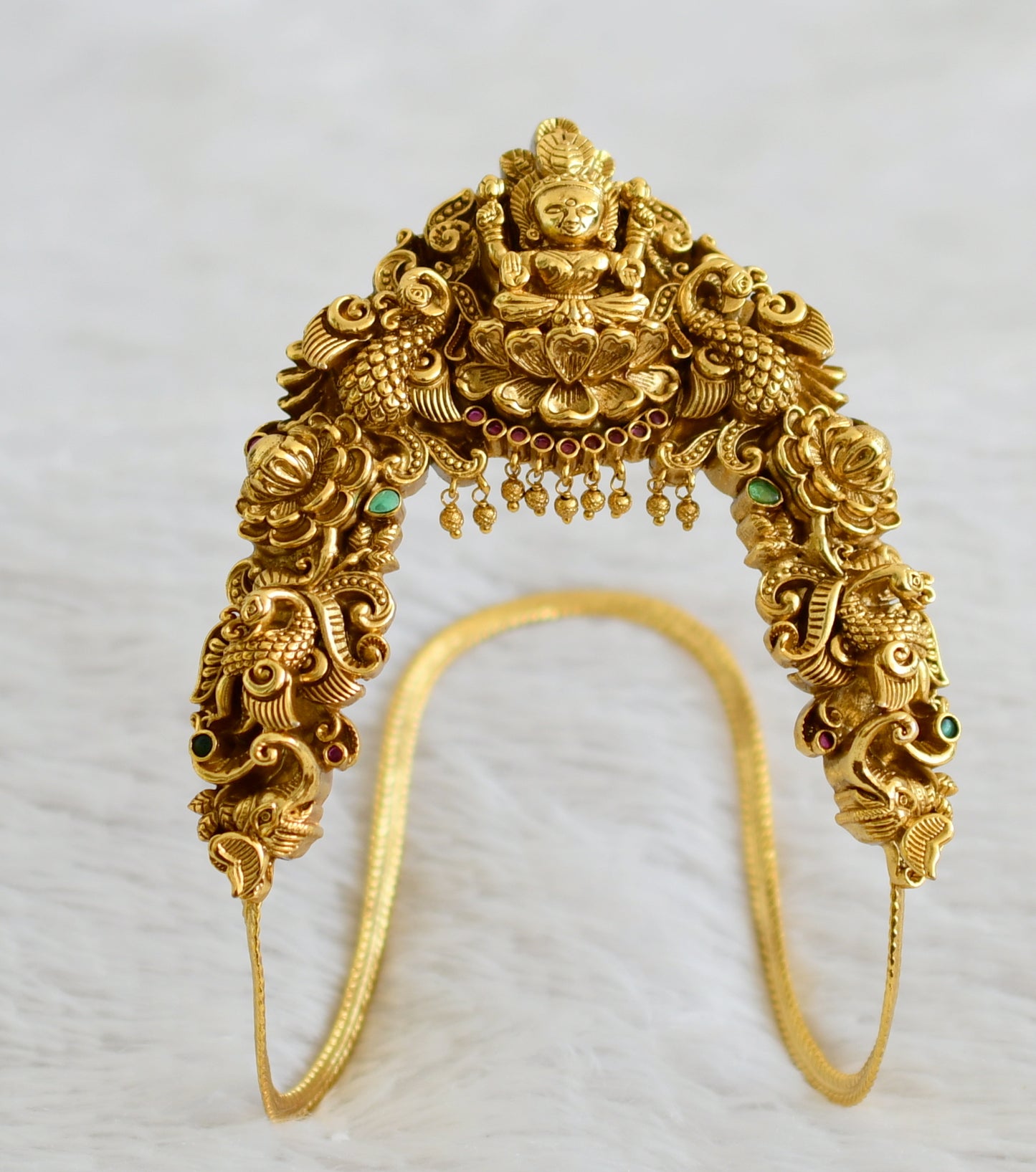 Antique gold tone kemp-green lakshmi peacock elephant nakshi