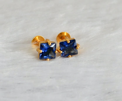 Gold tone blue block stone earrings dj-47253