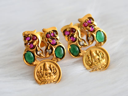 Matte finish kemp-green-white lakshmi coin peacock earrings dj-43867