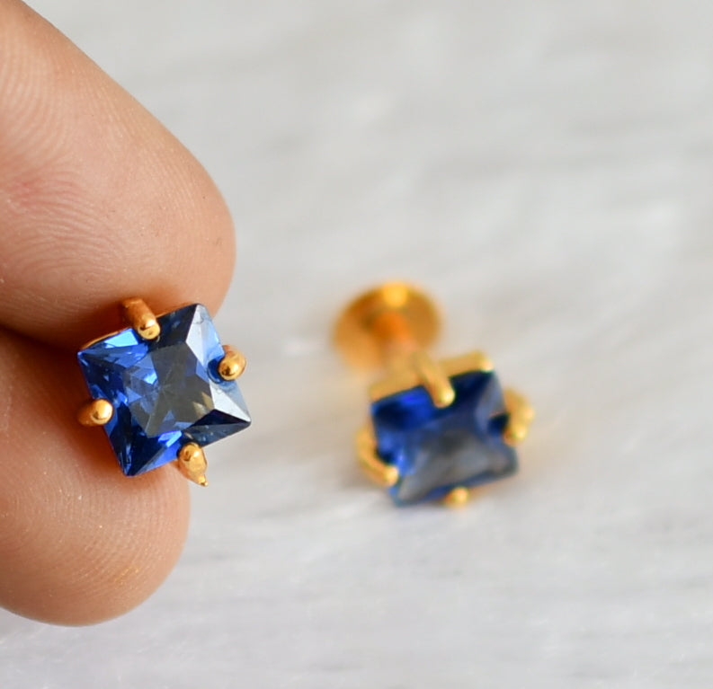 Gold tone blue block stone earrings dj-47253