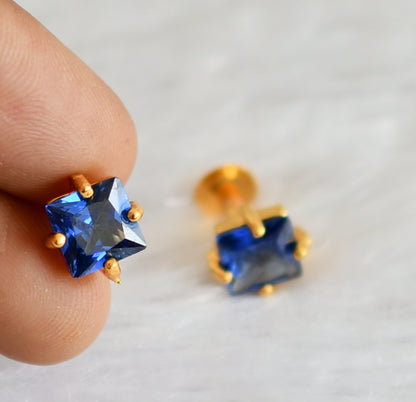 Gold tone blue block stone earrings dj-47253