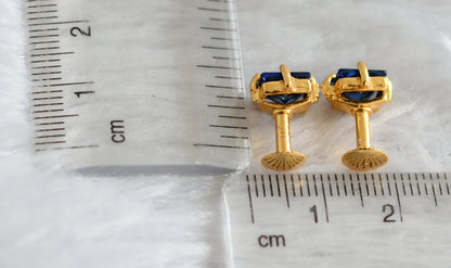 Gold tone blue block stone earrings dj-47253