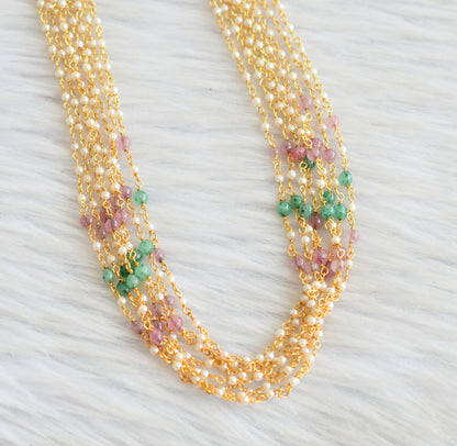 Gold tone 18 inches pink-green multi layer pearl chain dj-45555